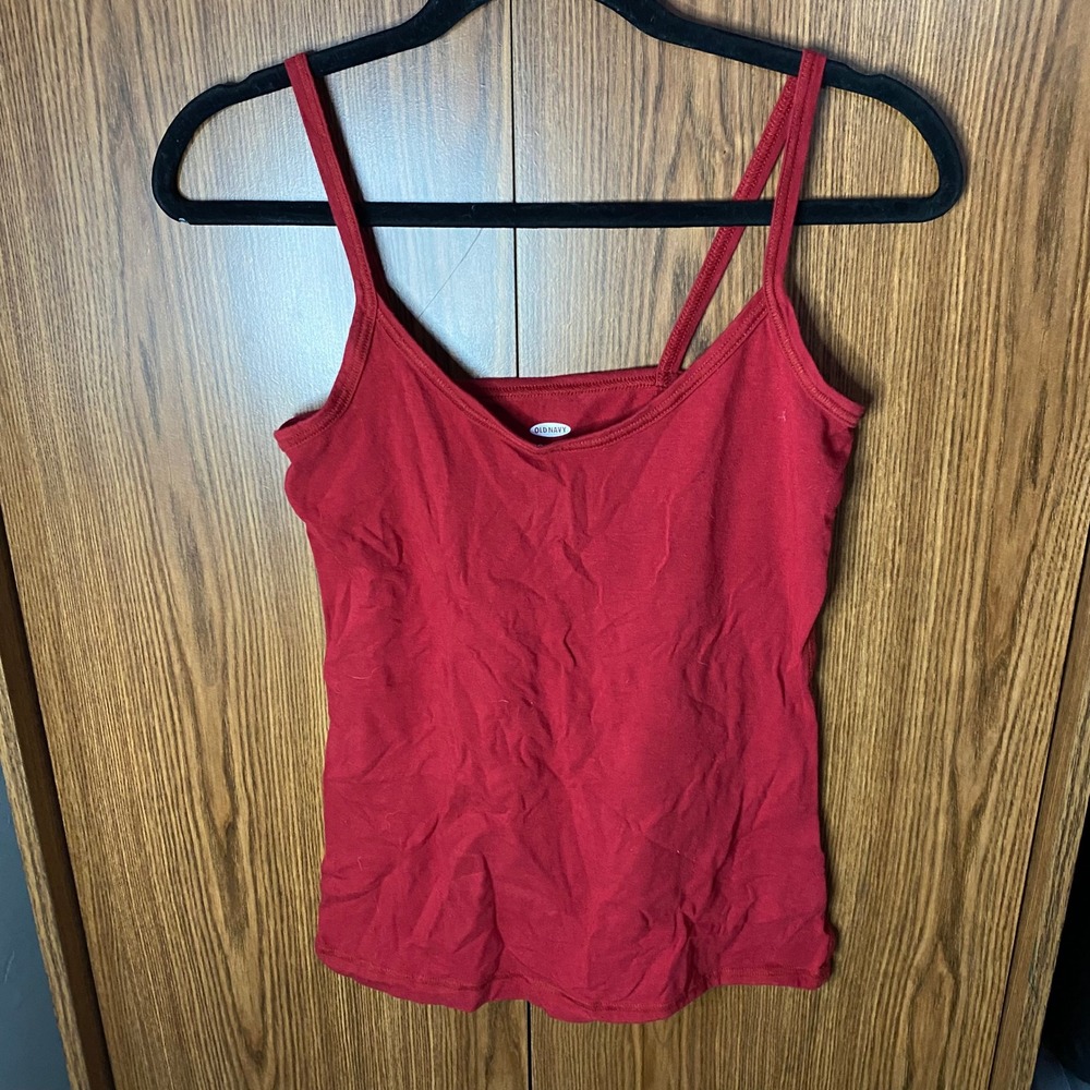 Old Navy Camisole Tank Top Women Small Red Fitted Cotton Blend Spaghetti Strap